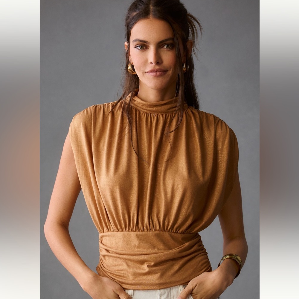 NWT Maeve Ruched Mock-Neck Muscle Tee in size Small